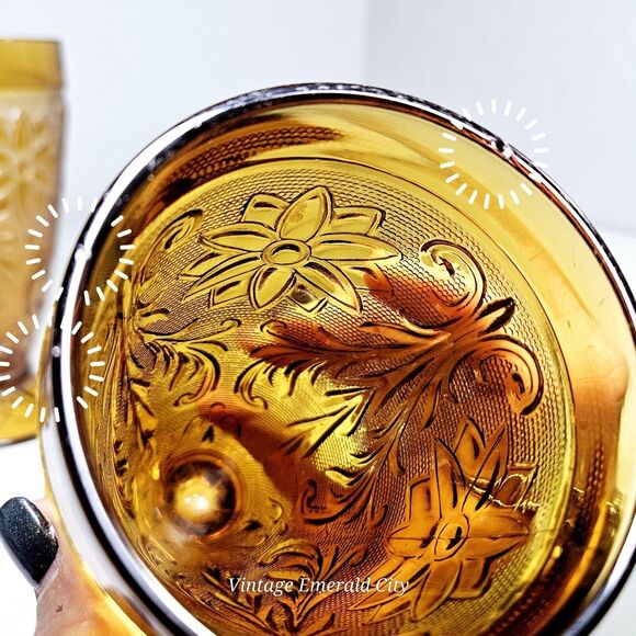 Vtg Indiana Sandwich Tiara Honey Amber Water Juice Glass Goblet Set Of 2 READ - Picture 6 of 14